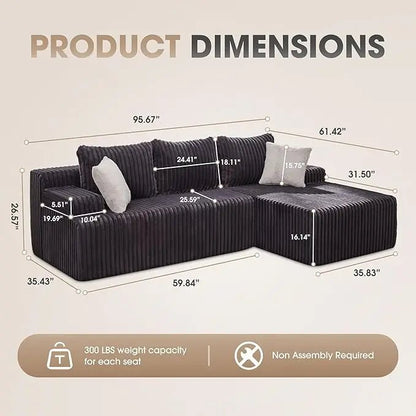 Modular L - Shaped 3 - Seat Sectional | Memory Foam with Deep Seating & Storage Modules | Living Room Sofa - Blu Lotus Boutique