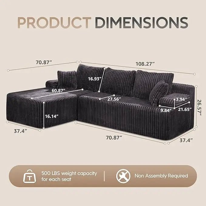 Modular L - Shaped 3 - Seat Sectional | Memory Foam with Deep Seating & Storage Modules | Living Room Sofa - Blu Lotus Boutique