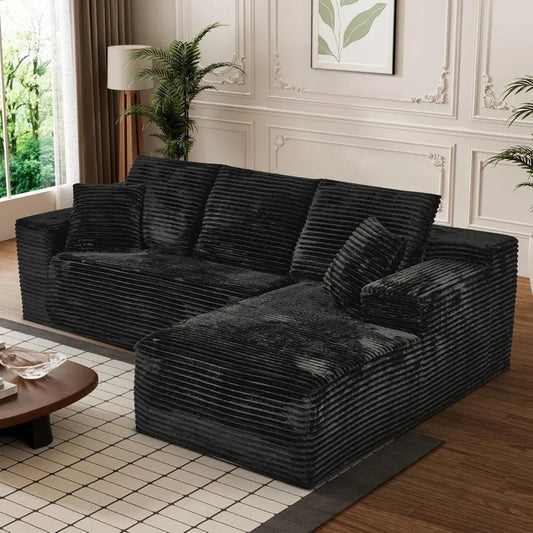 Modular Sectional Sofa Cloud Sectional Couch, 107" Comfy Fluffy L Shaped Black Couches for Living Room, Deep Seat Memory Foam - Blu Lotus Boutique