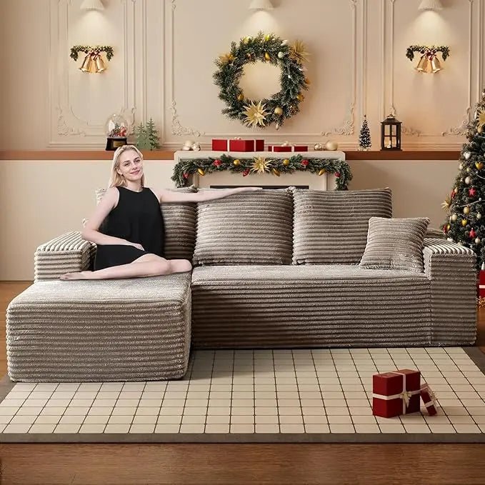 Modular Sectional Sofa Cloud Sectional Couch, 107" Comfy Fluffy L Shaped Black Couches for Living Room, Deep Seat Memory Foam - Blu Lotus Boutique