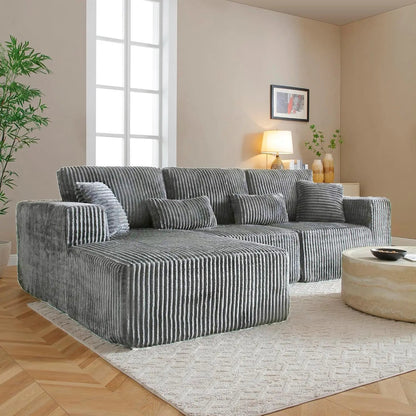 Modular Sectional Sofa Cloud Sectional Couch, 107" Comfy Fluffy L Shaped Black Couches for Living Room, Deep Seat Memory Foam - Blu Lotus Boutique