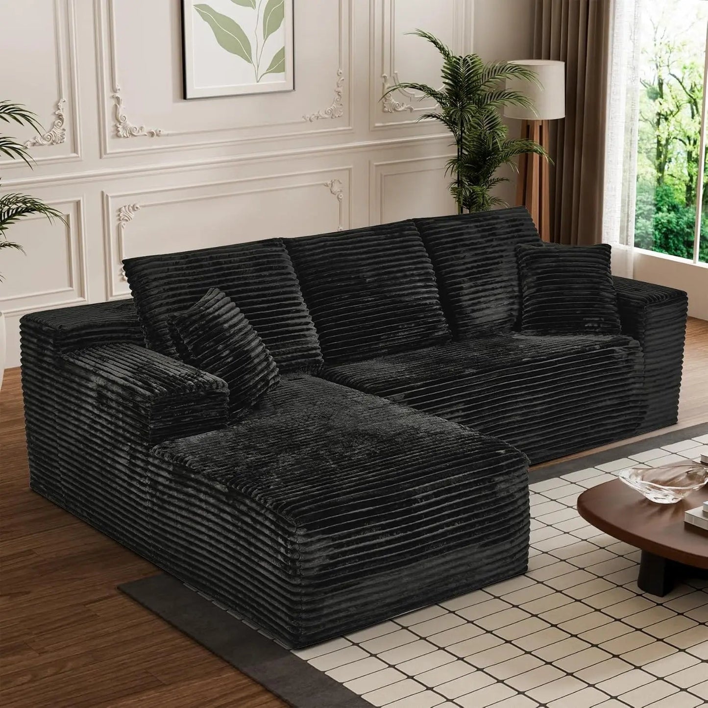 Modular Sectional Sofa Cloud Sectional Couch, 107" Comfy Fluffy L Shaped Black Couches for Living Room, Deep Seat Memory Foam - Blu Lotus Boutique