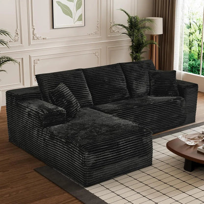 Modular Sectional Sofa Cloud Sectional Couch, 107" Comfy Fluffy L Shaped Black Couches for Living Room, Deep Seat Memory Foam - Blu Lotus Boutique
