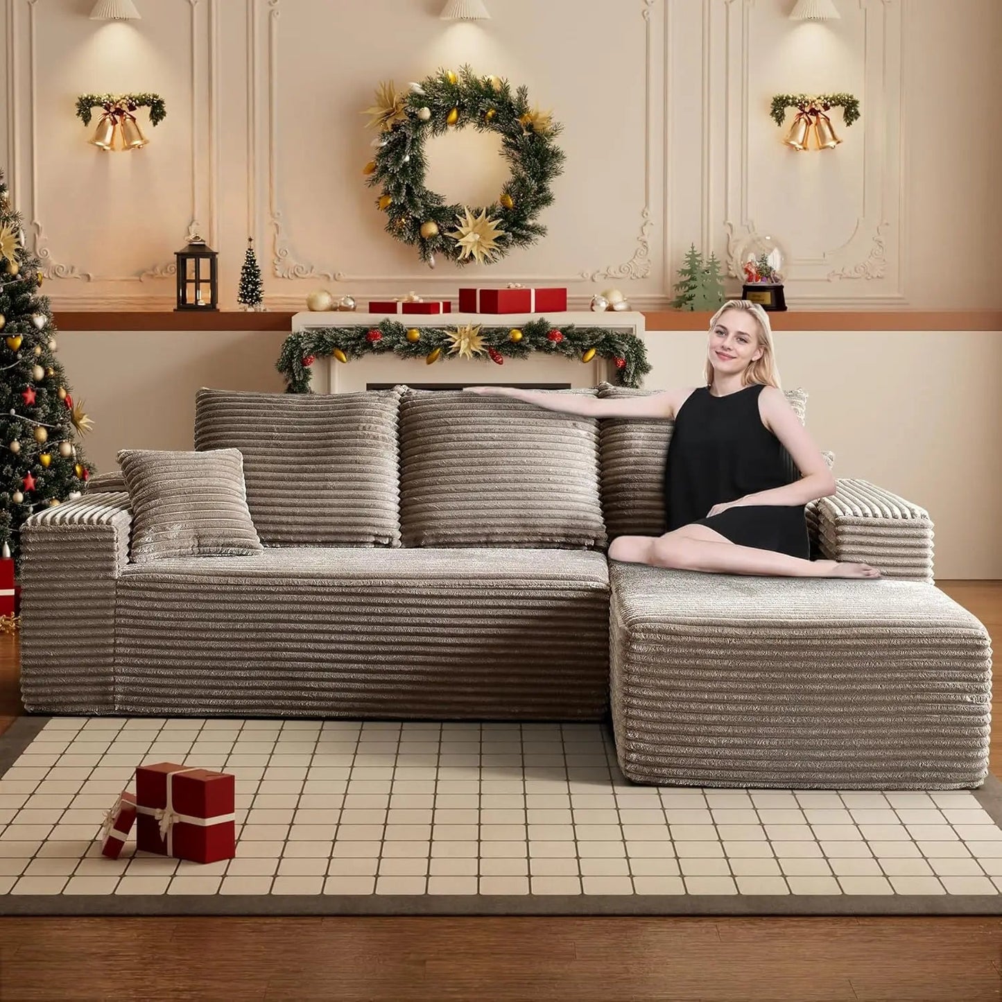 Modular Sectional Sofa Cloud Sectional Couch, 107" Comfy Fluffy L Shaped Black Couches for Living Room, Deep Seat Memory Foam - Blu Lotus Boutique