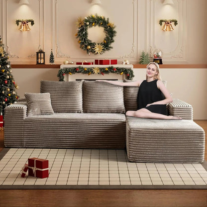 Modular Sectional Sofa Cloud Sectional Couch, 107" Comfy Fluffy L Shaped Black Couches for Living Room, Deep Seat Memory Foam - Blu Lotus Boutique