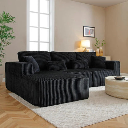 Modular Sectional Sofa Cloud Sectional Couch, 107" Comfy Fluffy L Shaped Black Couches for Living Room, Deep Seat Memory Foam - Blu Lotus Boutique