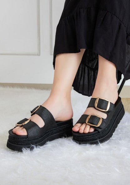MONIQUE TH BUCKLED FASHION WEDGES - Blu Lotus Boutique