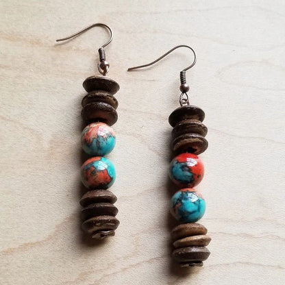 Multi - Colored Turquoise and Wood Earrings - Blu Lotus Boutique