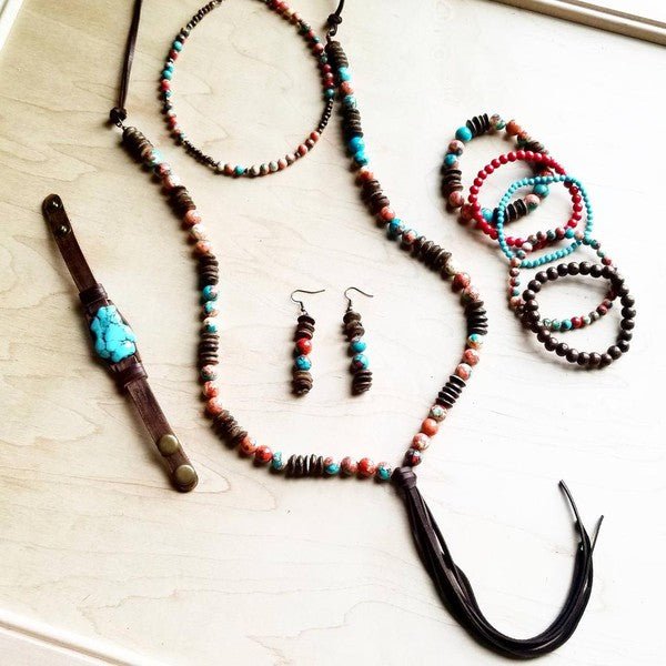 Multi - Colored Turquoise and Wood Earrings - Blu Lotus Boutique