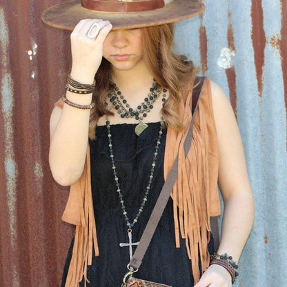 Multi - Strand Leather Cuff with Antique Gold Studs - Blu Lotus Boutique