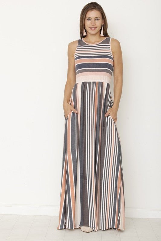 multi stripe maxi dress with hidden pocket - Blu Lotus Boutique