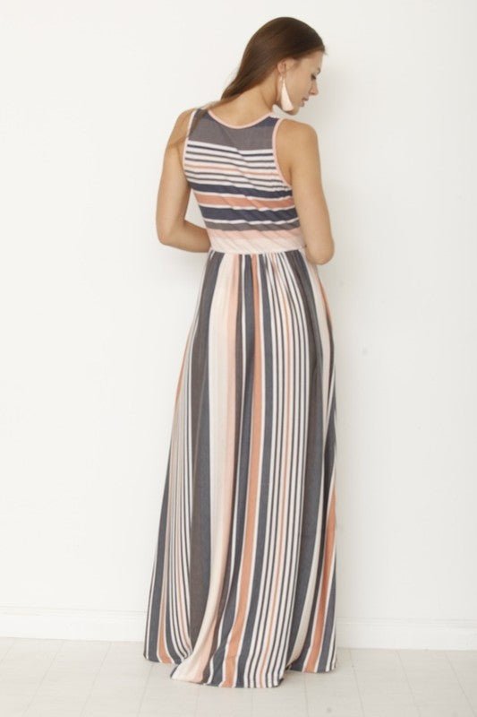 multi stripe maxi dress with hidden pocket - Blu Lotus Boutique