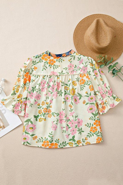 Multicolour Half Sleeve Boho Floral Blouse - Blu Lotus Boutique