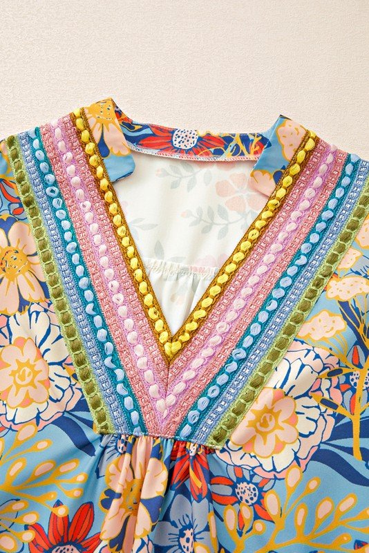 Multicolour Half Sleeve Boho Floral Blouse - Blu Lotus Boutique