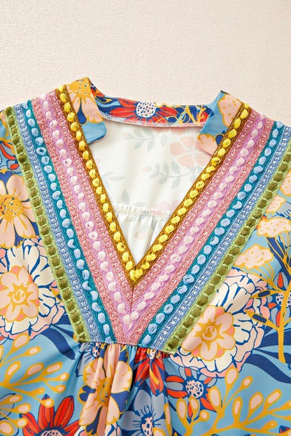 Multicolour Half Sleeve Boho Floral Blouse - Blu Lotus Boutique