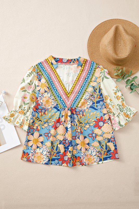Multicolour Half Sleeve Boho Floral Blouse - Blu Lotus Boutique