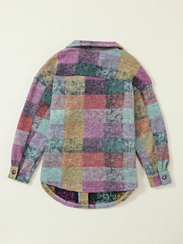 Mustard Red Mint plaid button Shacket Cardigan - Blu Lotus Boutique