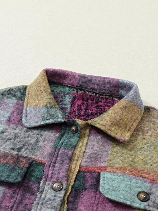 Mustard Red Mint plaid button Shacket Cardigan - Blu Lotus Boutique