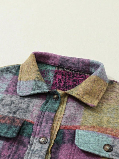 Mustard Red Mint plaid button Shacket Cardigan - Blu Lotus Boutique