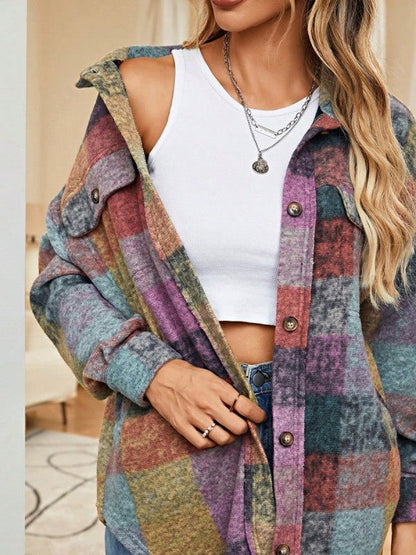 Mustard Red Mint plaid button Shacket Cardigan - Blu Lotus Boutique