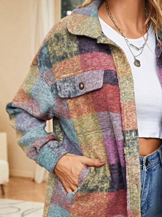 Mustard Red Mint plaid button Shacket Cardigan - Blu Lotus Boutique