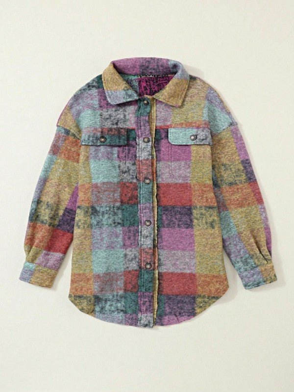 Mustard Red Mint plaid button Shacket Cardigan - Blu Lotus Boutique