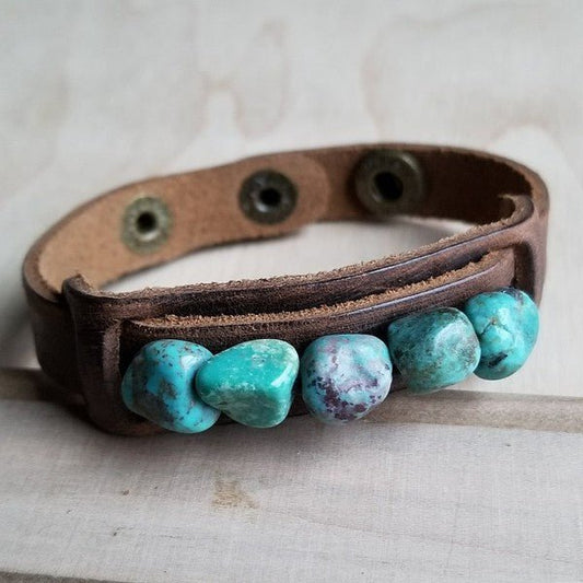 Narrow Cuff with African Turquoise Chunks - Blu Lotus Boutique