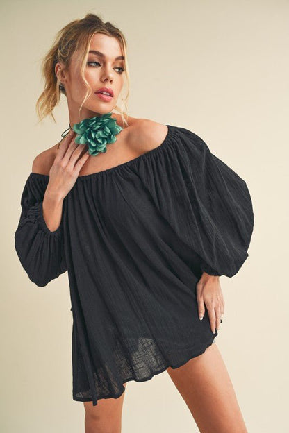 Nately Off Shoulder Tunic Dress - Blu Lotus Boutique