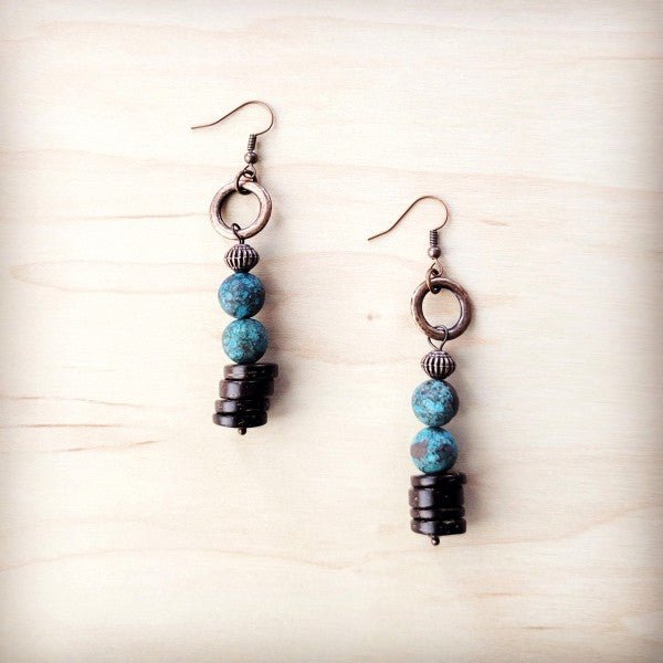 Natural American Turquoise and Wood Earrings - Blu Lotus Boutique
