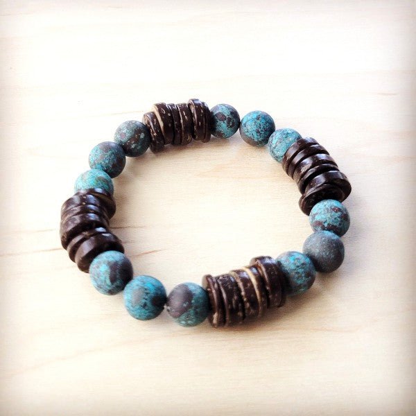 Natural American Turquoise & Wood Stretch Bracelet - Blu Lotus Boutique