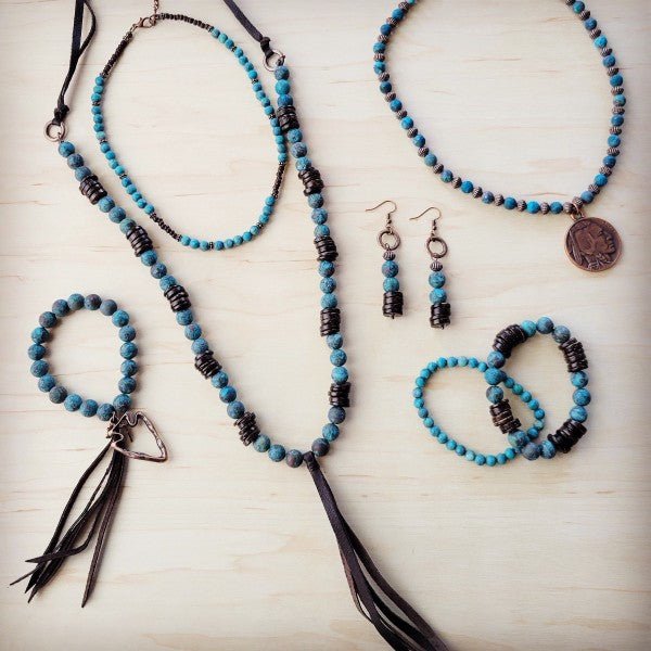 Natural American Turquoise & Wood Stretch Bracelet - Blu Lotus Boutique