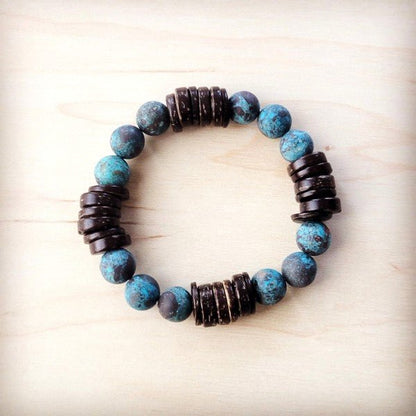 Natural American Turquoise & Wood Stretch Bracelet - Blu Lotus Boutique