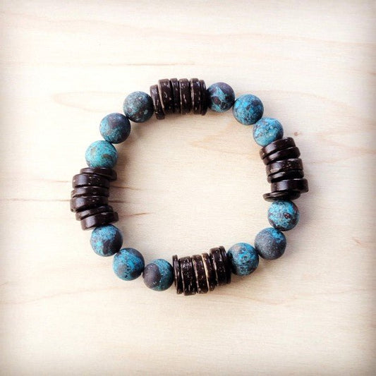 Natural American Turquoise & Wood Stretch Bracelet - Blu Lotus Boutique