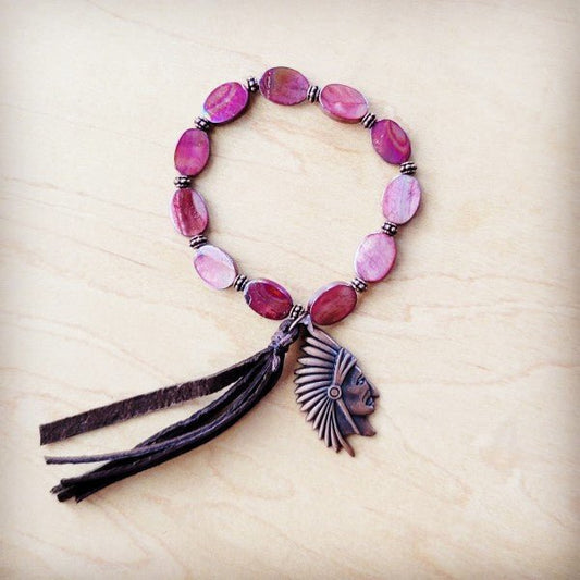 Natural Pink Jade Bracelet w Indian Charm/Tassel - Blu Lotus Boutique
