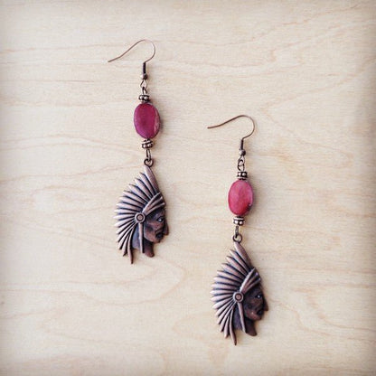 Natural Pink Jade Earrings w/ Copper Indian Accent - Blu Lotus Boutique