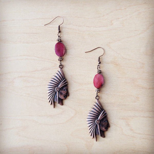 Natural Pink Jade Earrings w/ Copper Indian Accent - Blu Lotus Boutique
