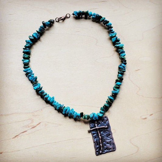 Natural Turquoise Collar Necklace w/ Cross Pendant - Blu Lotus Boutique