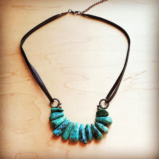 Natural Turquoise leather cord necklace - Blu Lotus Boutique