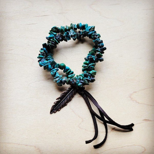 Natural Turquoise Stretch Bracelet w/ Feather - Blu Lotus Boutique