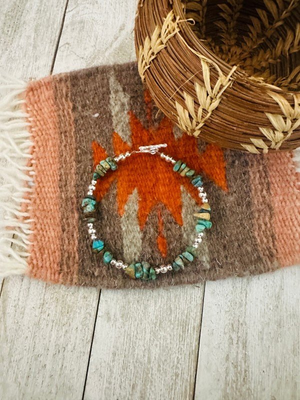 Navajo Sterling Silver Pearl & Turquoise Beaded Br - Blu Lotus Boutique