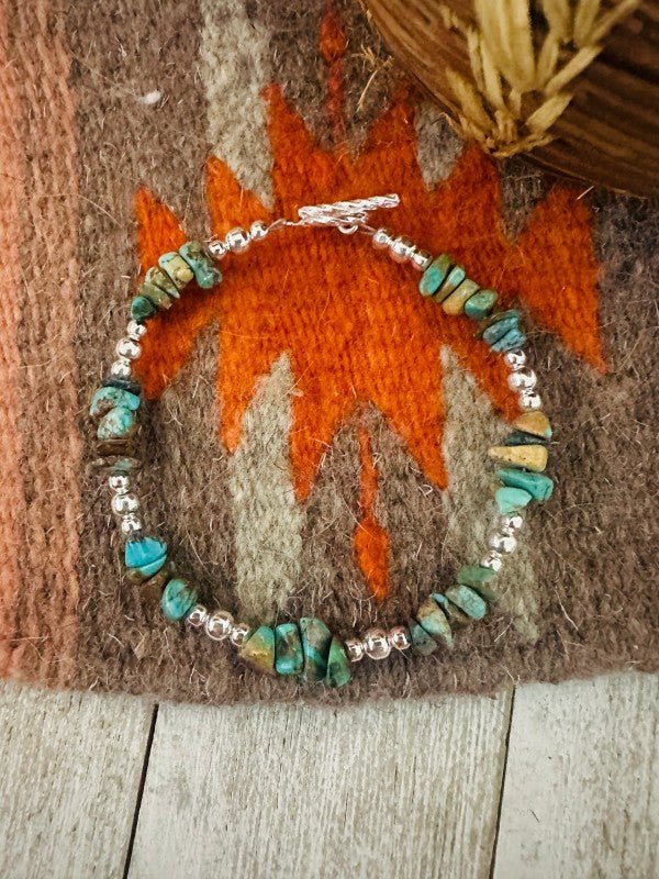 Navajo Sterling Silver Pearl & Turquoise Beaded Br - Blu Lotus Boutique