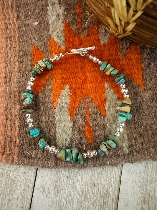 Navajo Sterling Silver Pearl & Turquoise Beaded Br - Blu Lotus Boutique
