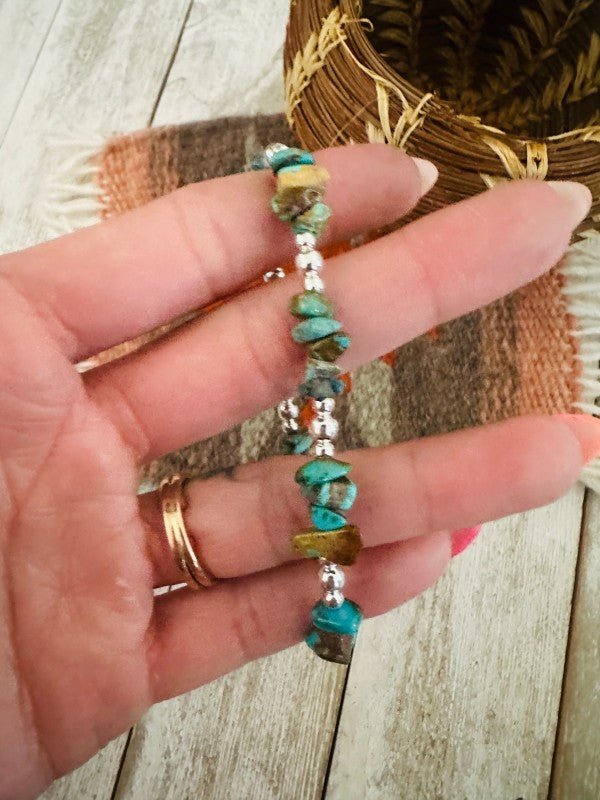 Navajo Sterling Silver Pearl & Turquoise Beaded Br - Blu Lotus Boutique