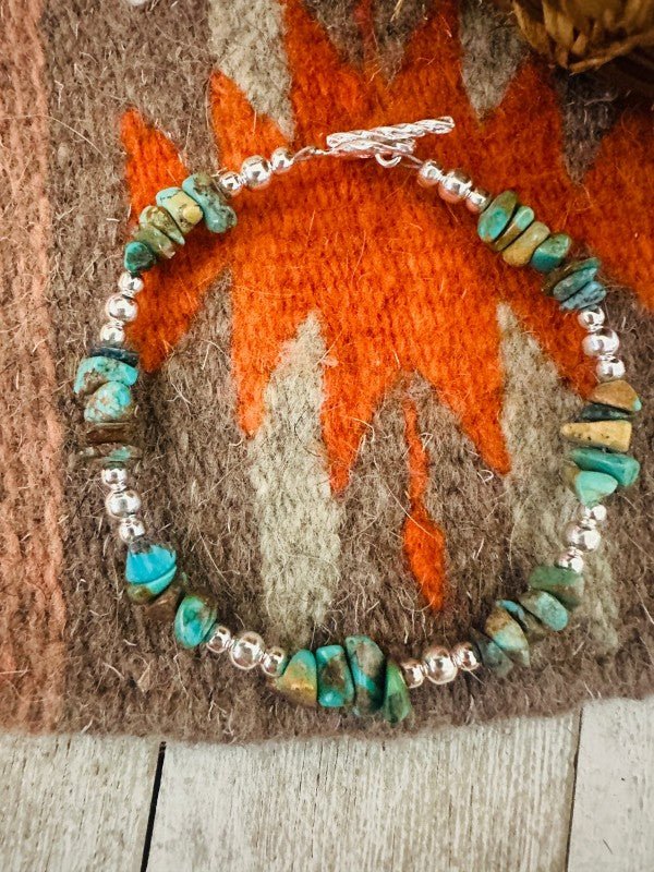 Navajo Sterling Silver Pearl & Turquoise Beaded Br - Blu Lotus Boutique