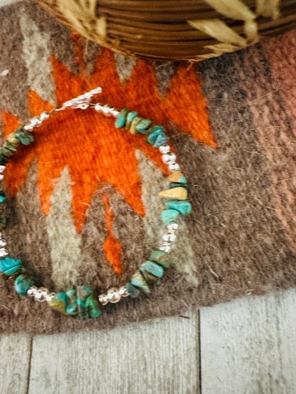 Navajo Sterling Silver Pearl & Turquoise Beaded Br - Blu Lotus Boutique
