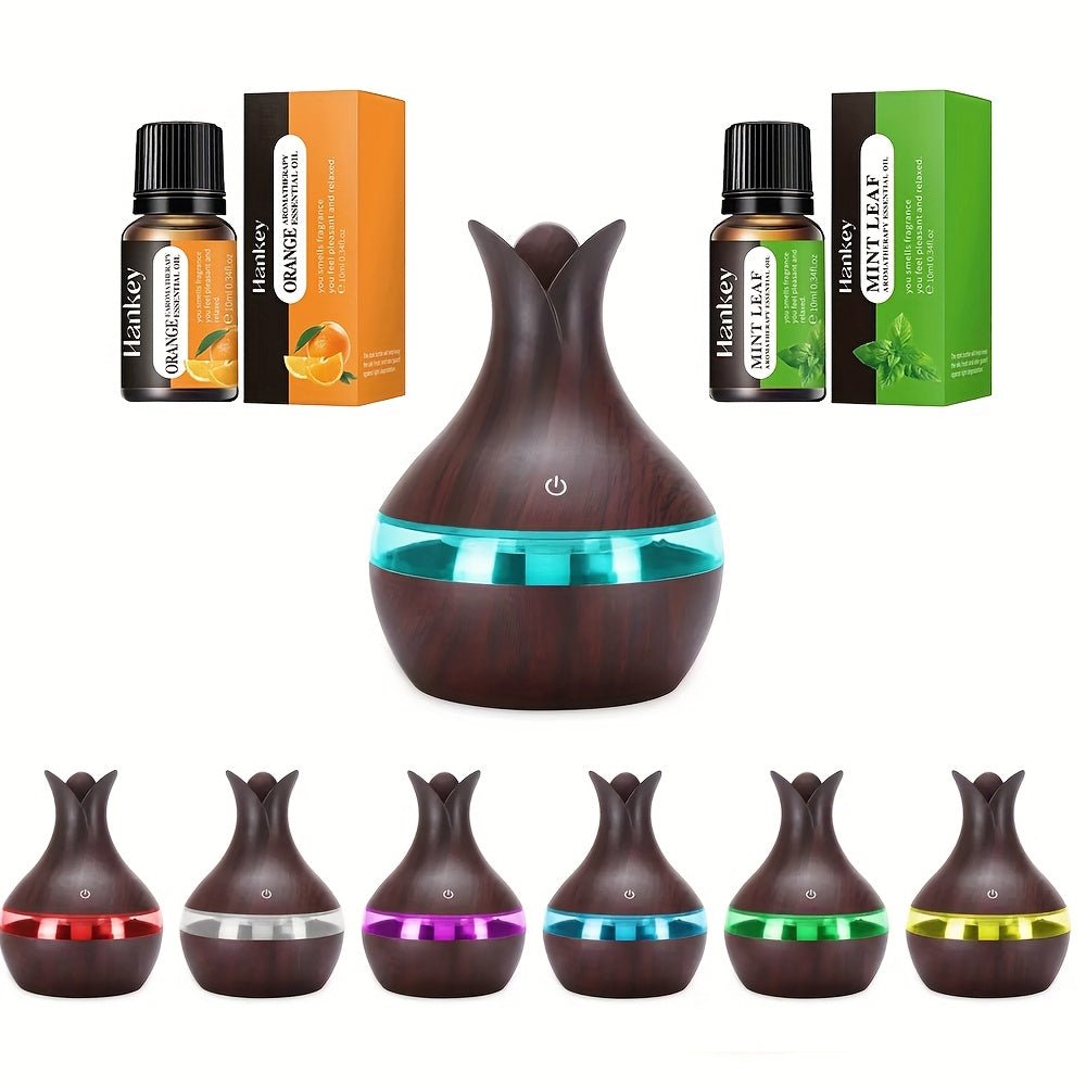 New Excellence Home USB 10.14oz Humidifier, Touch Switch, Indoor Diffuser with 7 LED Lights, Suitable for Living Room, Bedroom SPA with 2 Oils - Blu Lotus Boutique