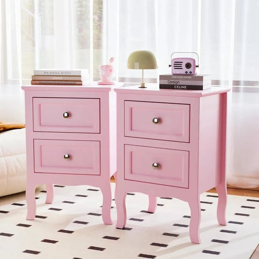 Nightstand Set of 2, Nightstands with 2 Drawers, Bed Side Table/Night Stand, Pink Nightstand, Small Nightstand for Bedroom, Col - Blu Lotus Boutique