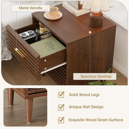 Nightstands Set of 2, Bedside Table for Bedroom, End Table with 2 Drawers, Mid Century Modern Bed Side Table with Storage - Blu Lotus Boutique