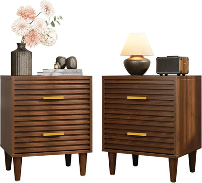 Nightstands Set of 2, Bedside Table for Bedroom, End Table with 2 Drawers, Mid Century Modern Bed Side Table with Storage - Blu Lotus Boutique
