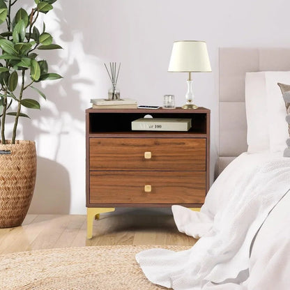 Nightstands Set of 2 with Wireless Charging Function, Wood Night Stands 2 Sets with Drawers and Open Shelf Storage - Blu Lotus Boutique